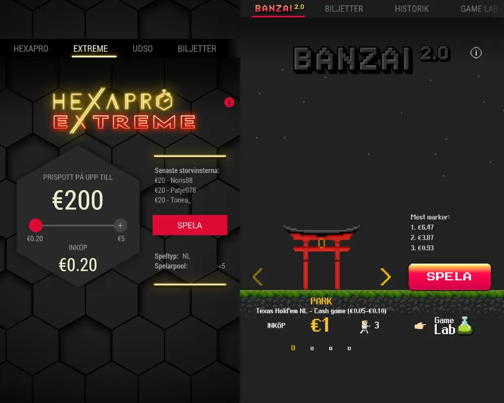 Banzai och HexaPro är pokerspelen hos Maria Casino.
