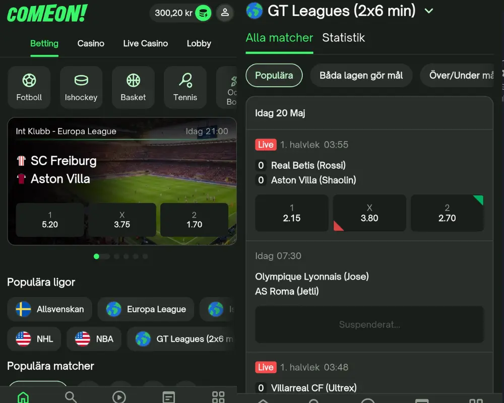 Sport och betting hos ComeOn!