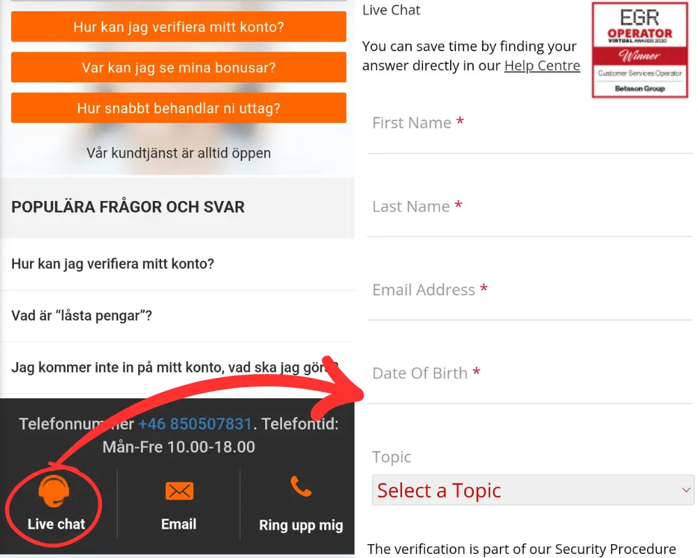 Betssons hjälpcenter och kundtjänst