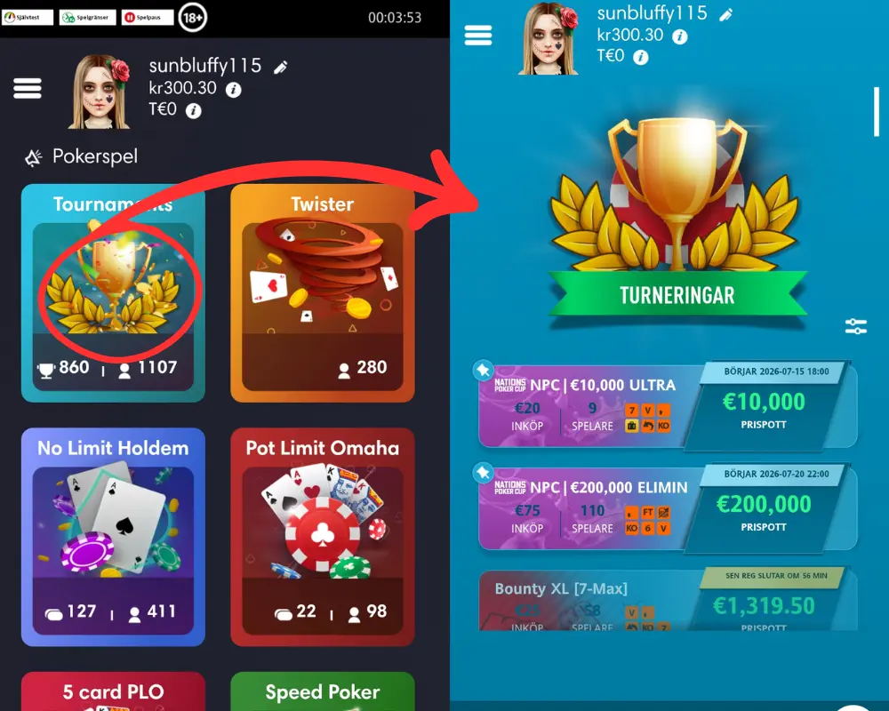 Pokerturneringar hos Betsson.