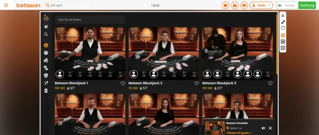 Pragmatic Plays live lobby hos Betsson