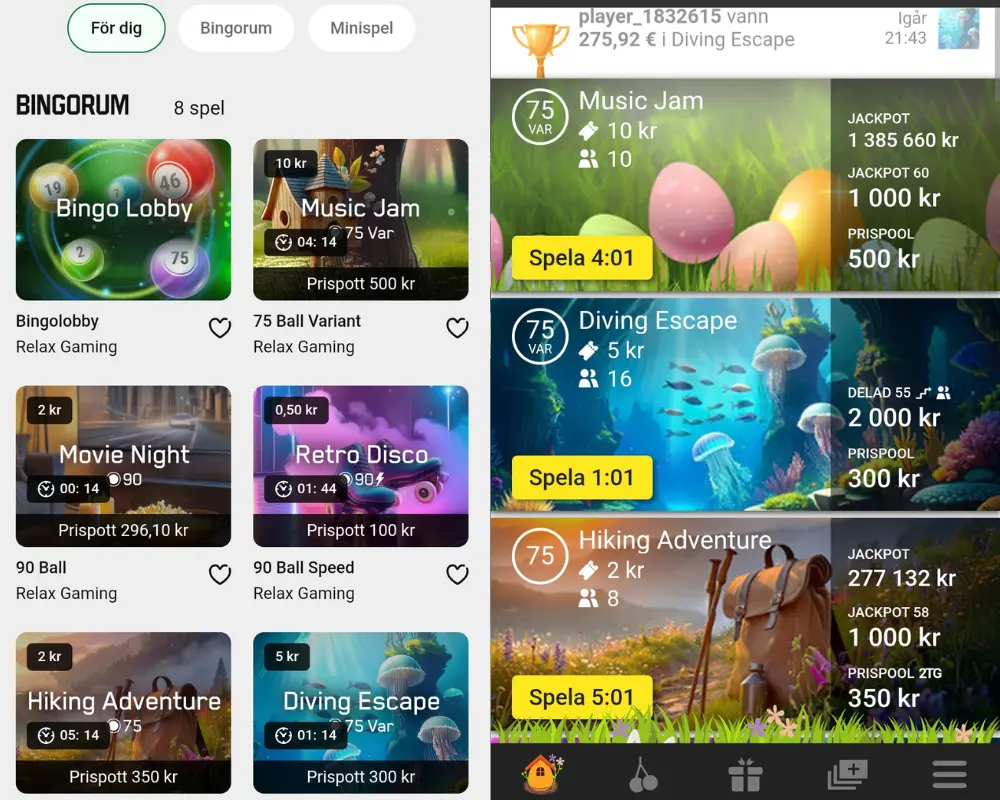 Bingospelen hos Unibet
