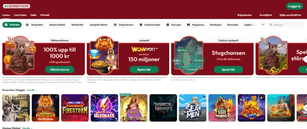 Casinostugans casinosida och spelutbud.