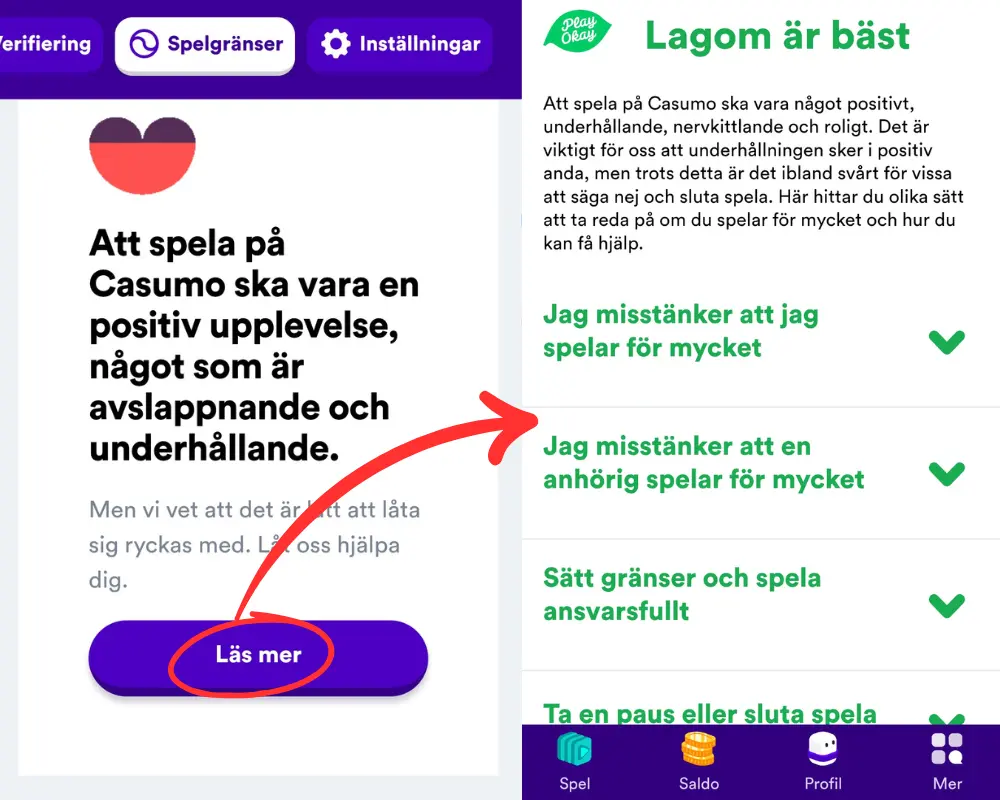 Information om ansvarsfullt spelande hos Casumo