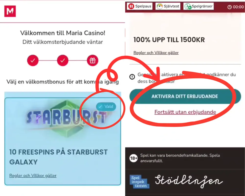 Hur du accepterar Maria Casinos bonus.