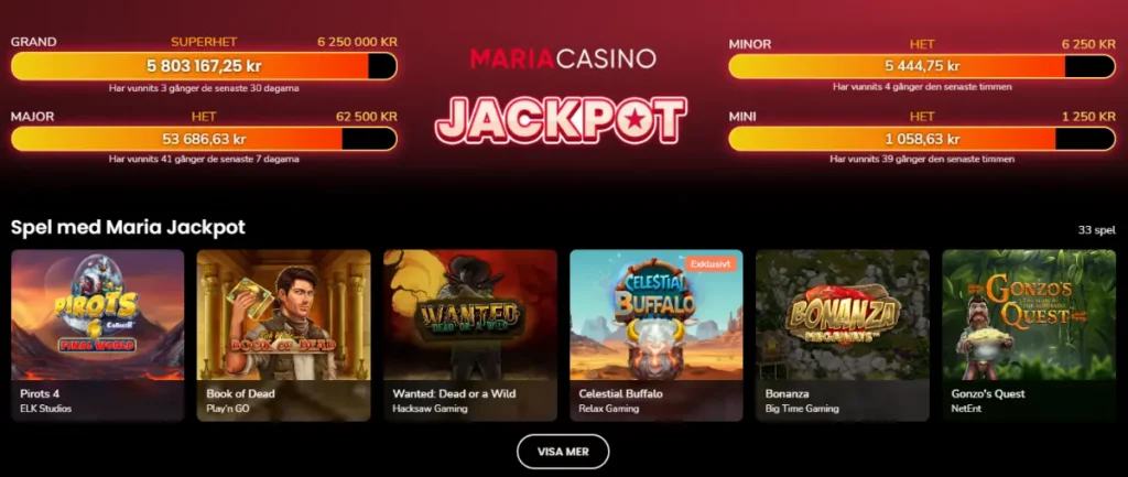 Maria casinos jackpots och casinospel.