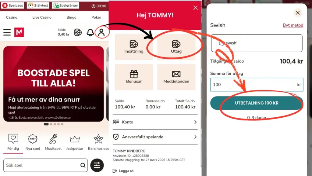 Hur du gör ett uttag hos Maria Casino.