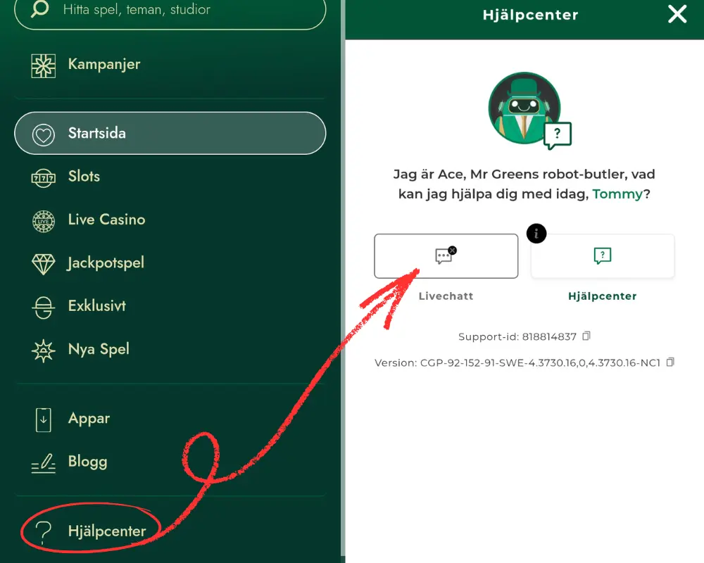 Livechatten hos Mr Green