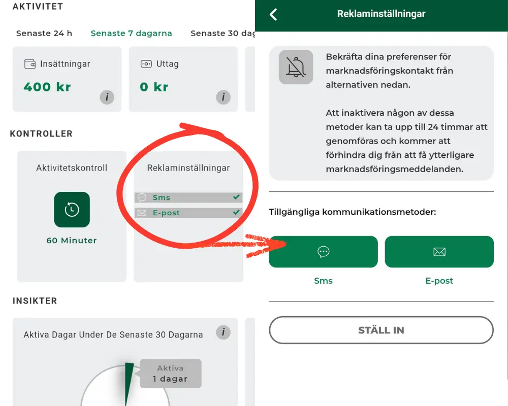Mr green reklaminställningar