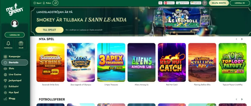 Casinosidan hos Mr Green.