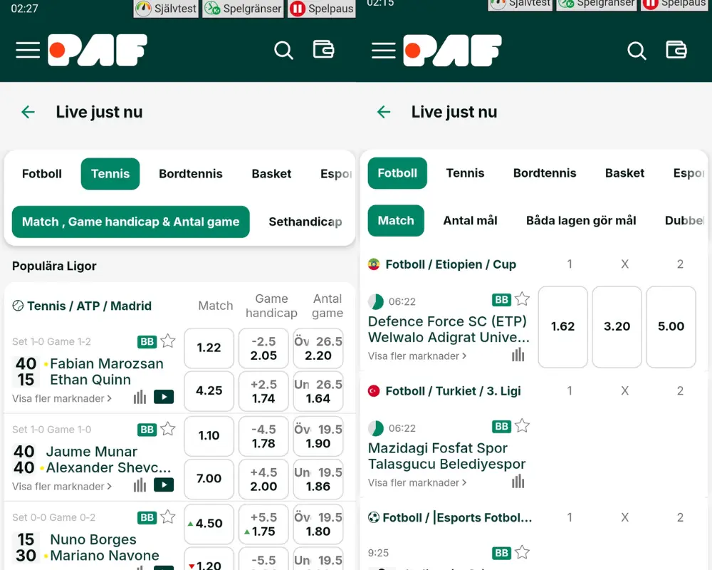 Betting hos Paf