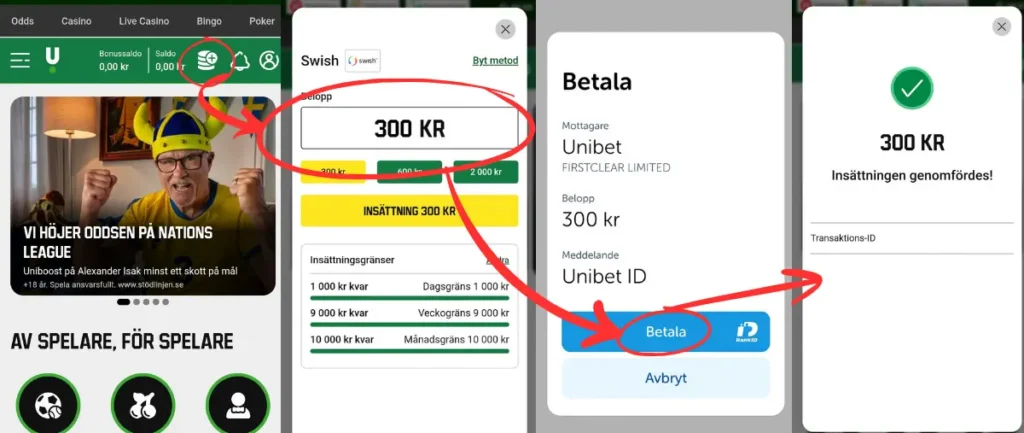 Här syns en av våra insättningar till Unibet (2026).