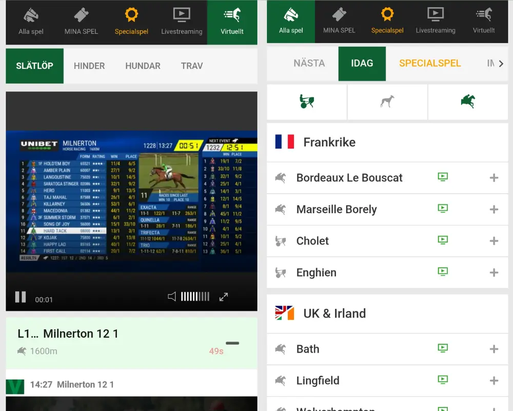 Hästsport hos Unibet