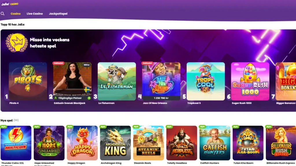 Casinosidan och spelutbudet hos Jalla! Casino