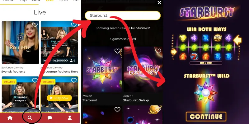 Sökfunktionen hos Pronto Live.