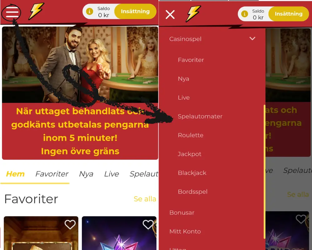 Pronto Live spelmenyer