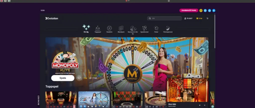 Evolutions livespelslobby hos Lucky Vegas.
