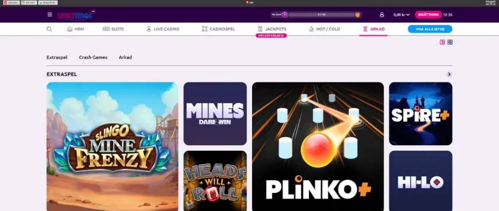 Arkad: mines- och crashspel hos Lucky Vegas.