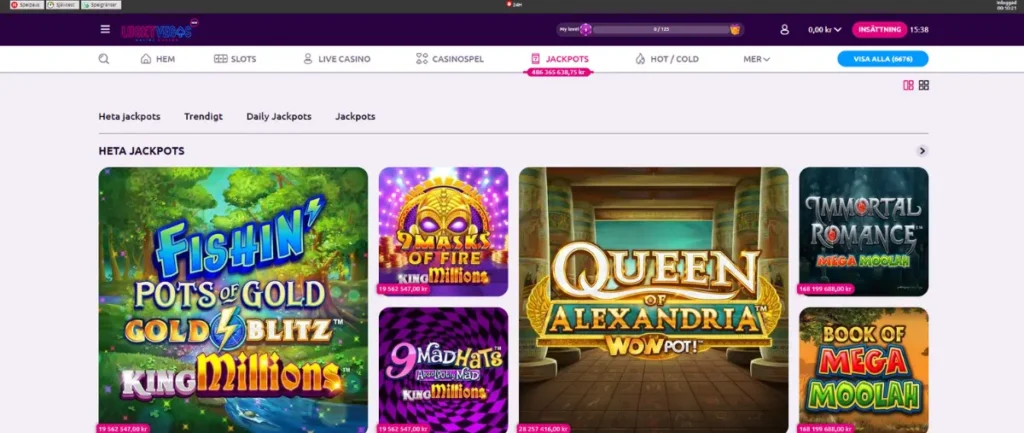 Jackpottcasinot hos Lucky Vegas.