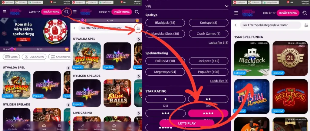 Hur du använder sökfiltret hos Lucky Vegas