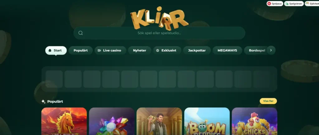 Casinolobbyn hos Klirr Casino