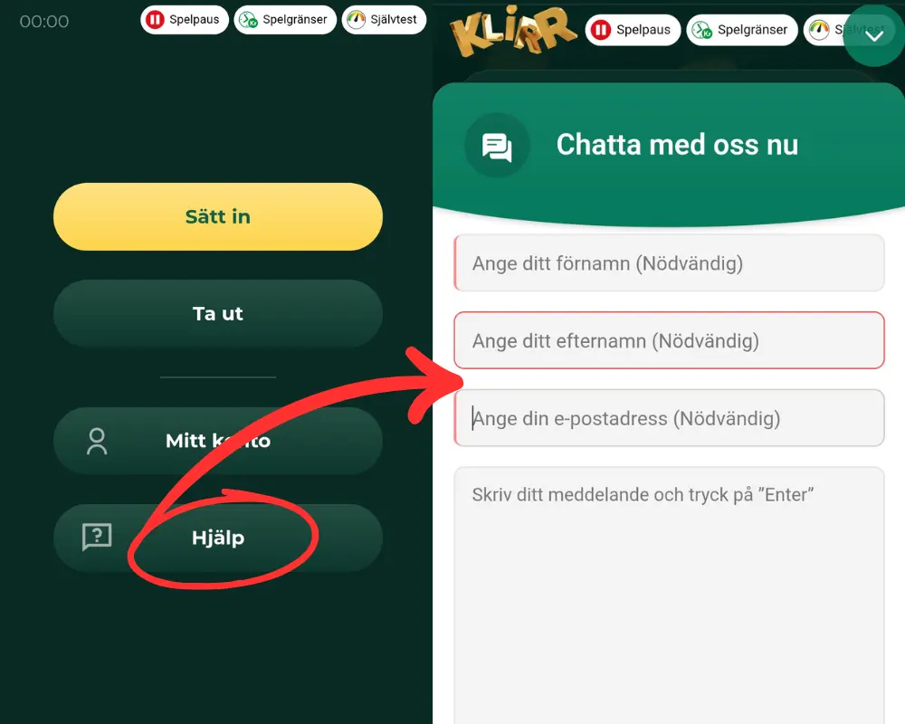 Livechatten hos Klirr Casino