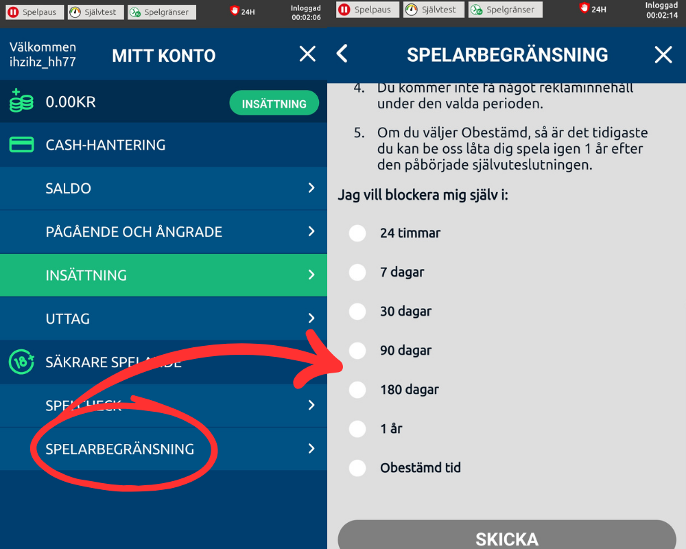 Spelarbegränsningar: pausa dina konton hos SkillOnNet.