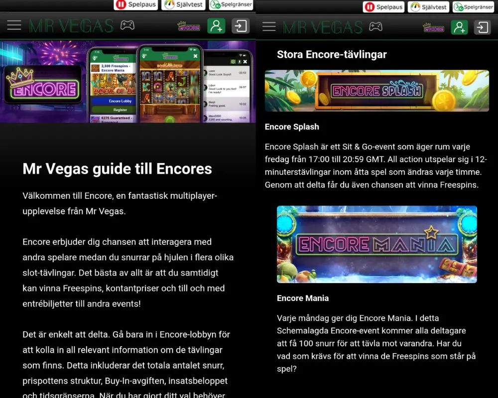 Turneringsspelen i Mr Vegas Encore