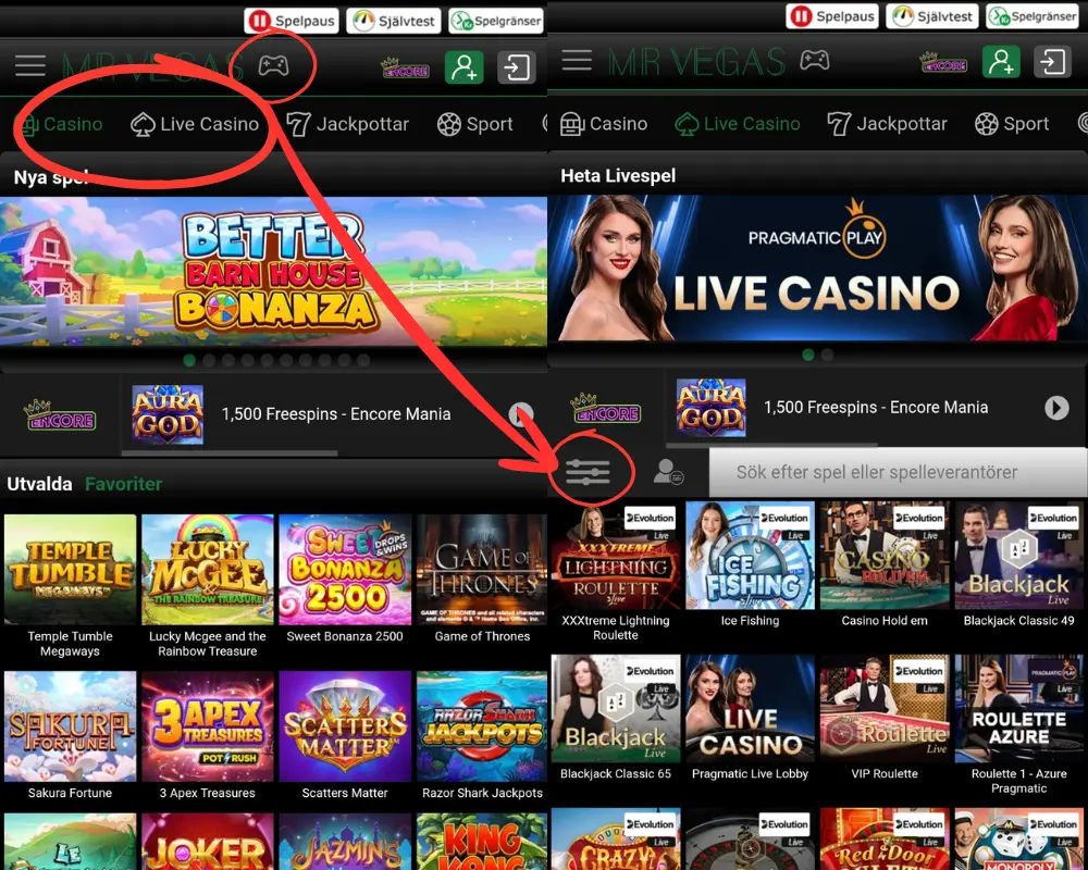 Hur du hittar sökfiltret hos Mr Vegas