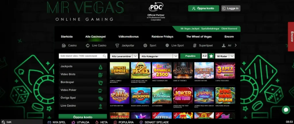 Spelutbudet hos Mr Vegas