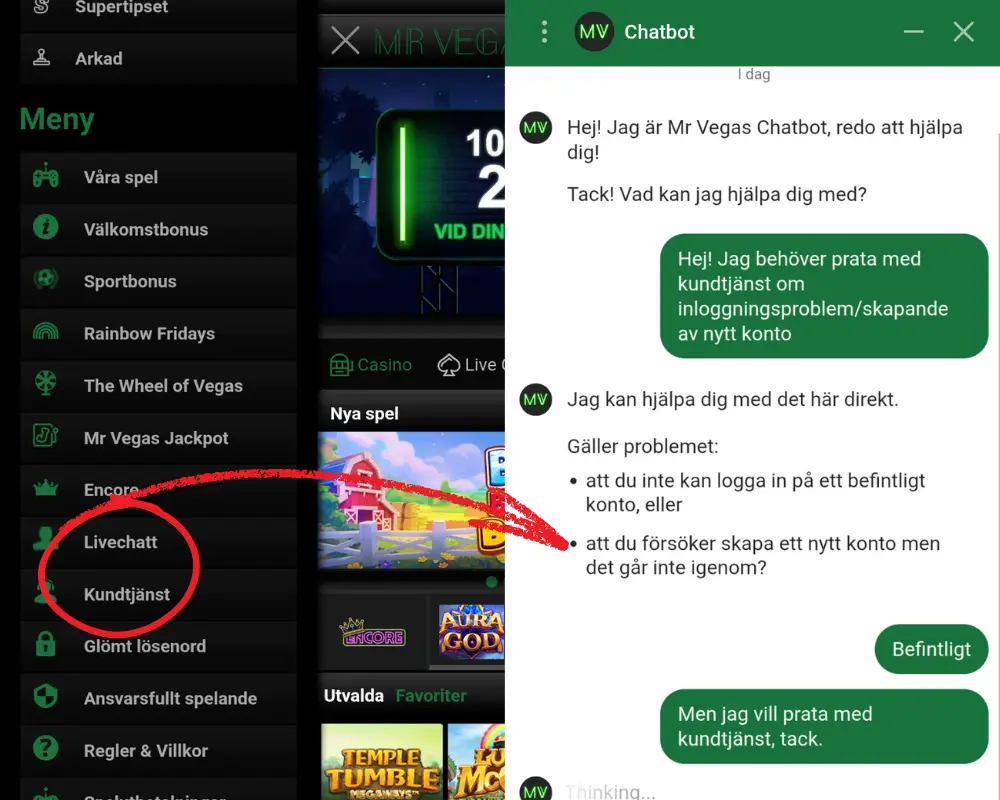 Kundtjänst hos Mr Vegas