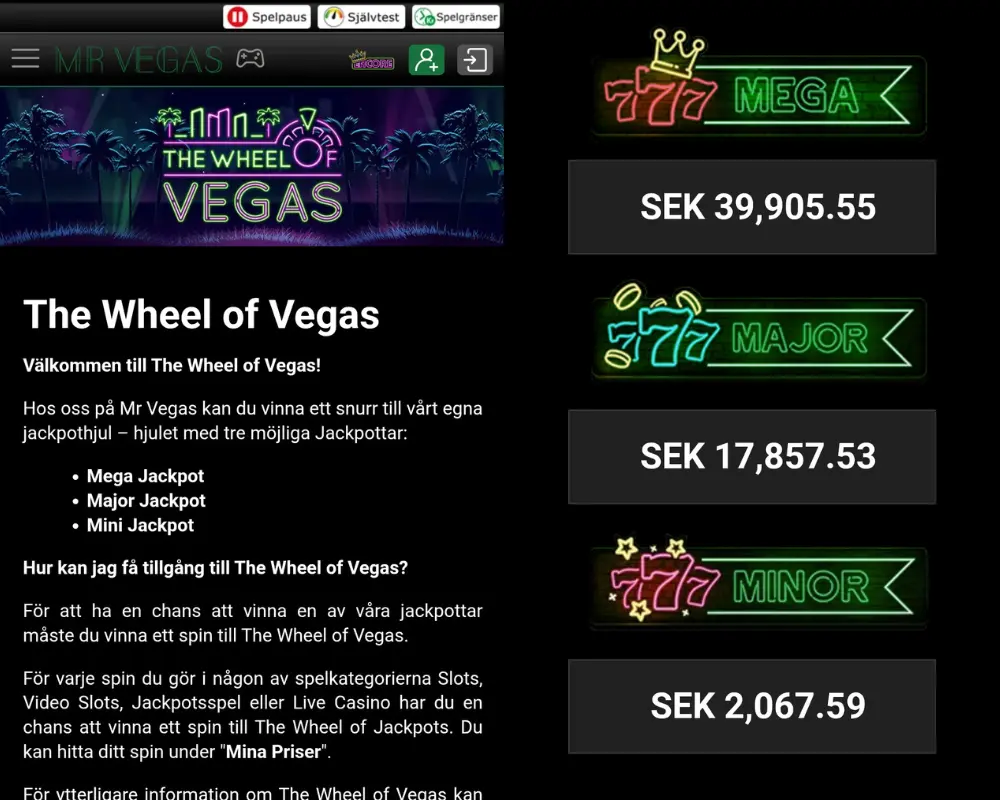 Jackpottarna i The Wheel of Vegas