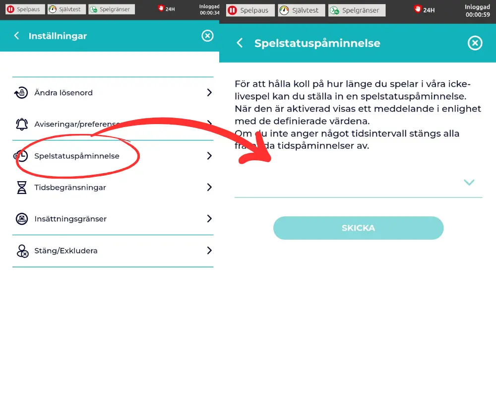 Slingo Casino: spelstatuspåminnelse.
