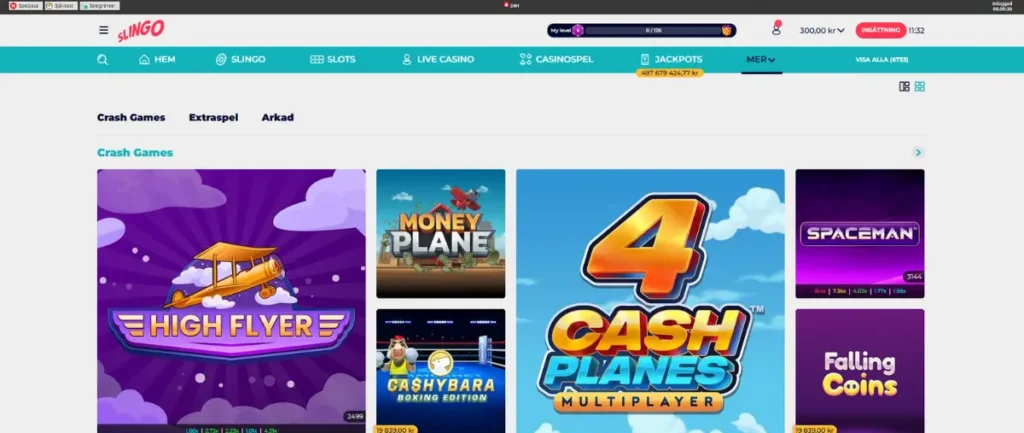 Arkad: mines- och crashspel hos Slingo Casino.