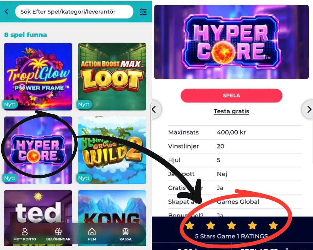 Hur du betygsätter ett spel hos Slingo Casino.