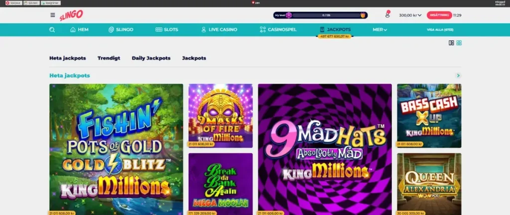 Jackpottcasinot hos Slingo Casino.