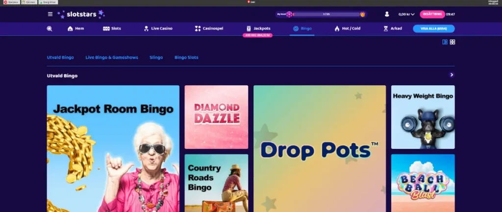Bingolobbyn hos Slotstars