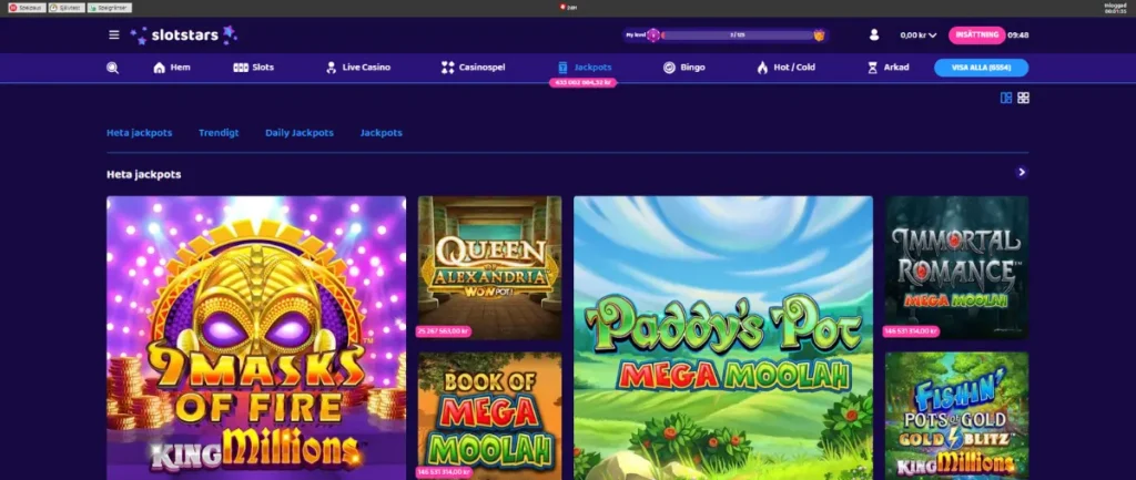 Jackpottcasinot hos Slotstars