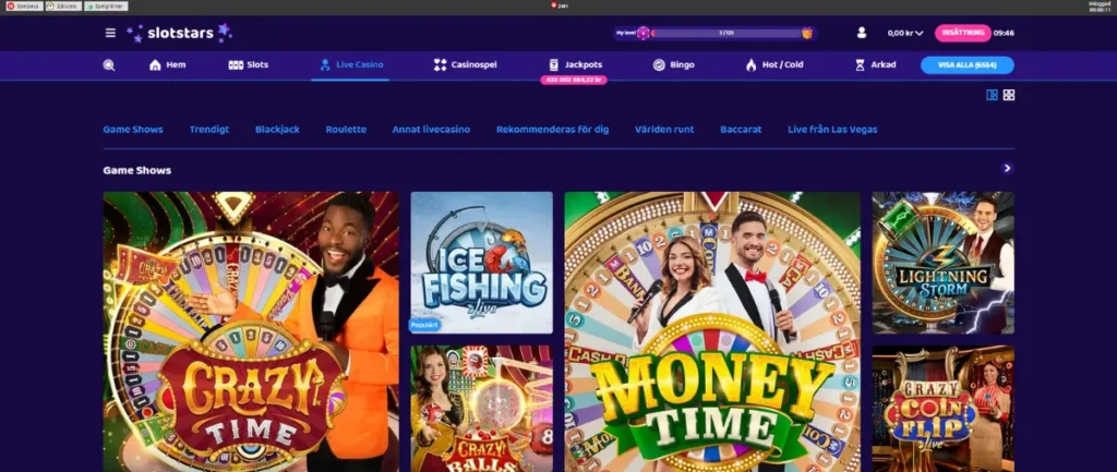 Slotstars live casino.