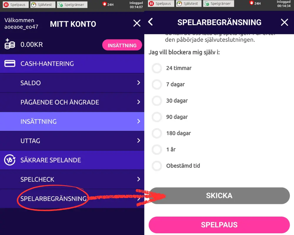 Hur du pausar ditt konto hos SkillOnNet och Slotstars