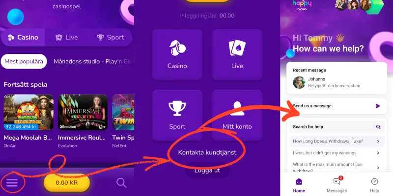 Happy Casinos FAQ och kundtjänst