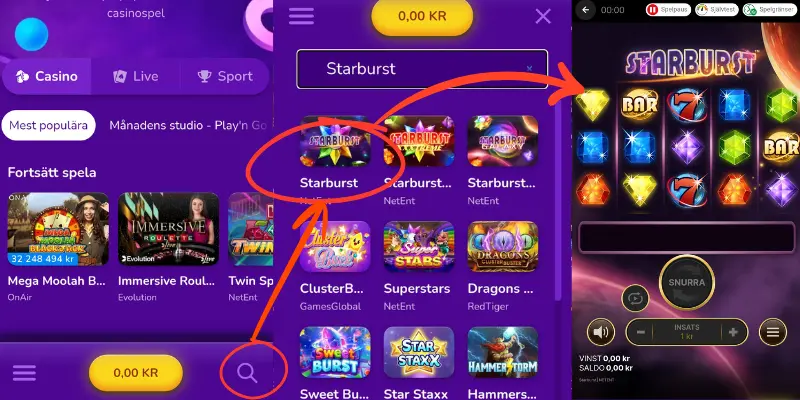 Här navigerar vi Happy Casino och testar laddningshastigheten