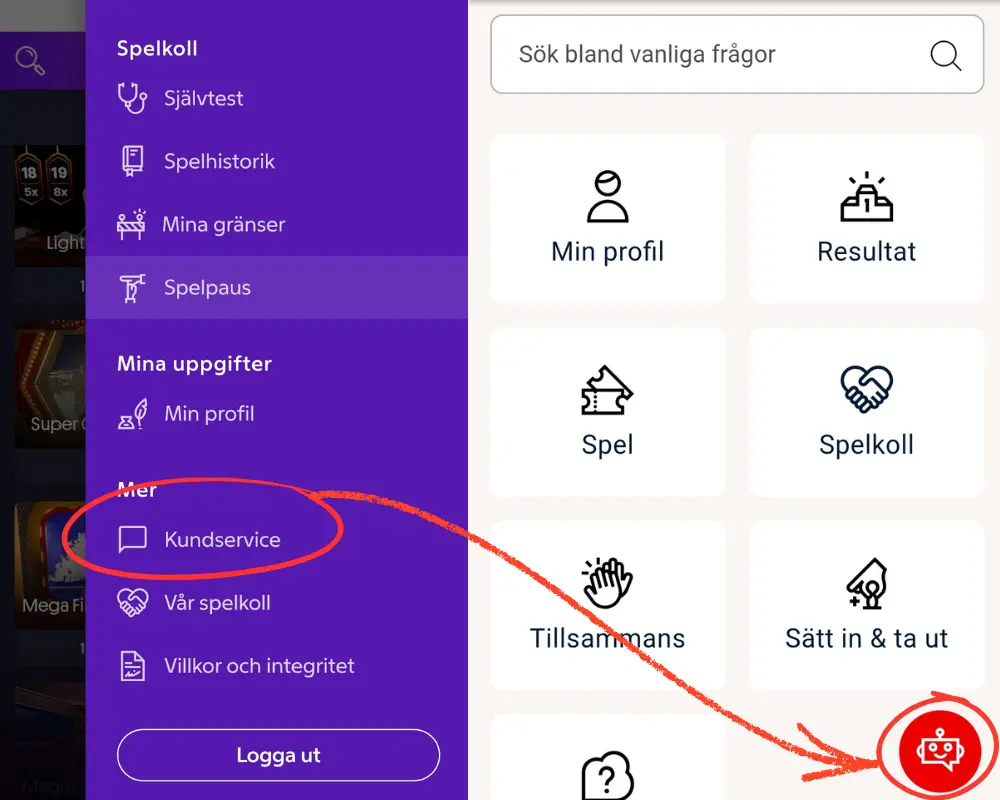 Hjälpcentret hos Momang Casino.