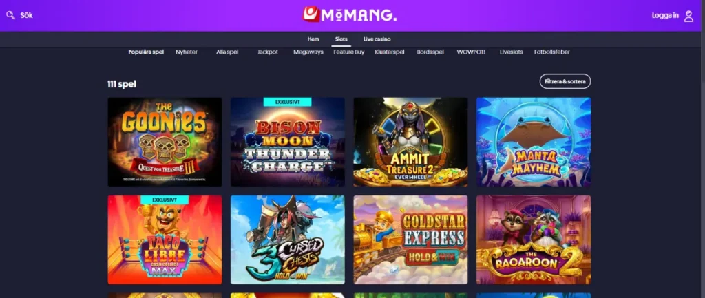 Casinolobbyn hos Momang Casino.
