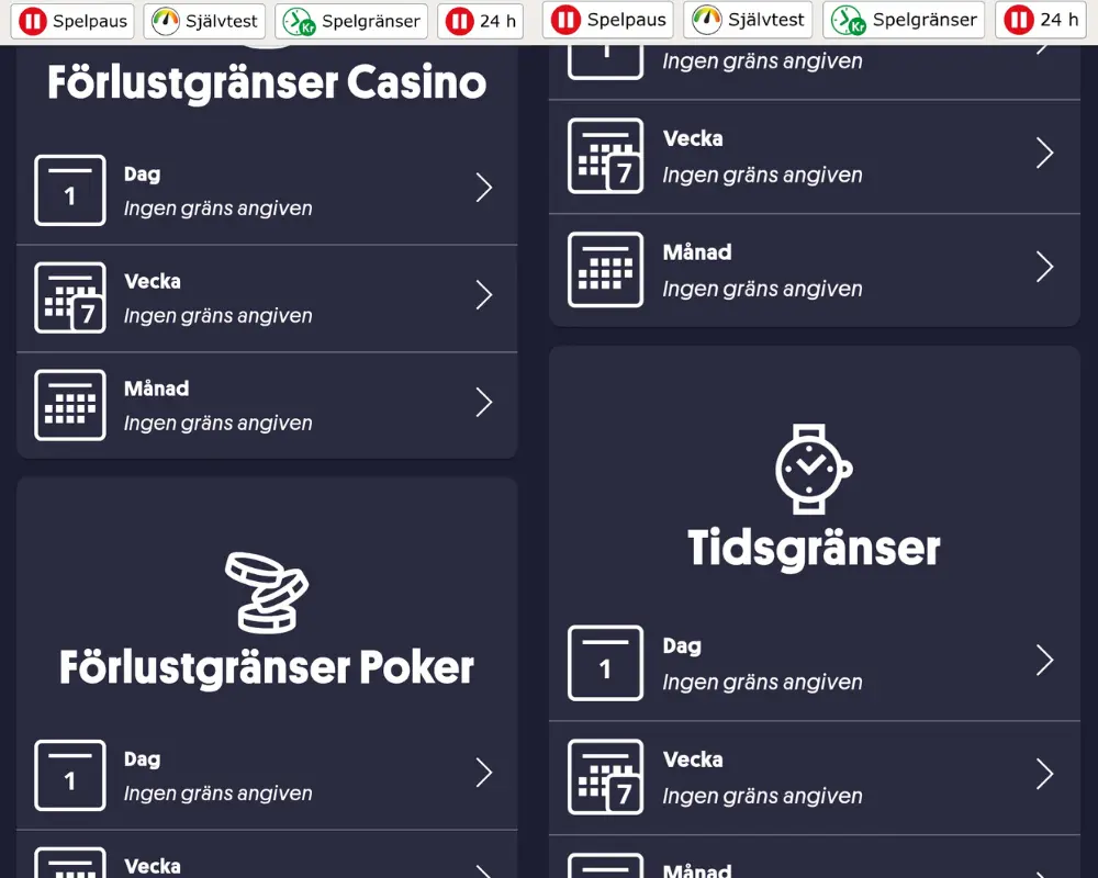 Specifika spelargränser hos Momang Casino.