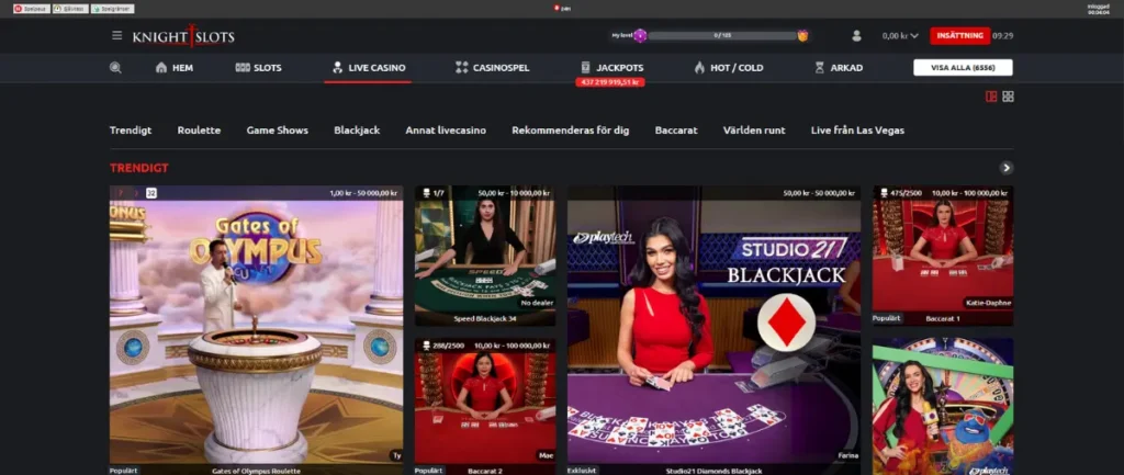 Knightslots live casino.