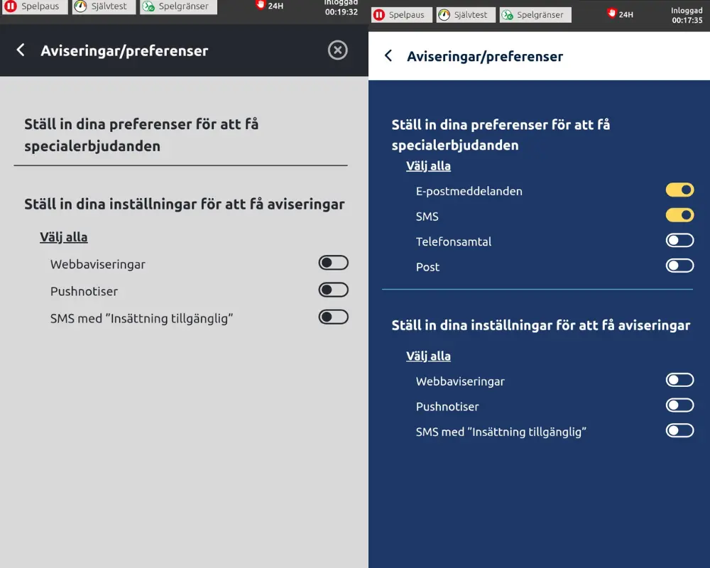 Inställningar för meddelanden och reklam hos Knightslots.