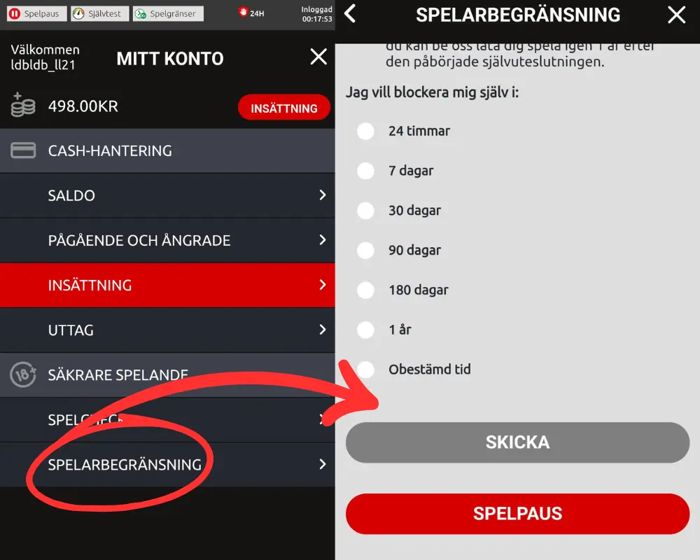Spelarbegränsningar: pausa dina konton hos SkillOnNet.