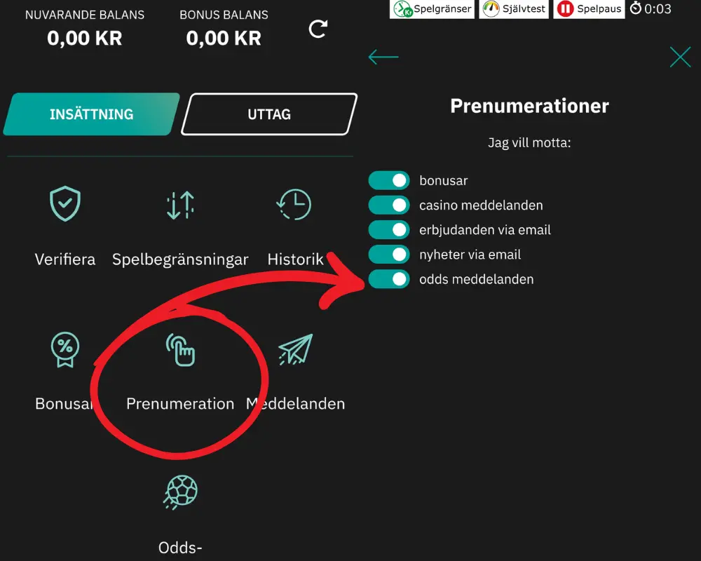 Inställningar för reklam och meddelanden från FastBet.