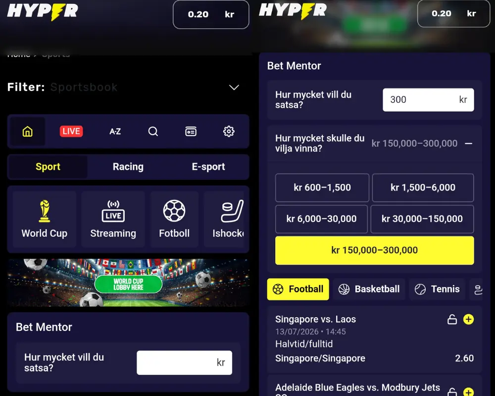 Hyper Casinos sportsbook.
